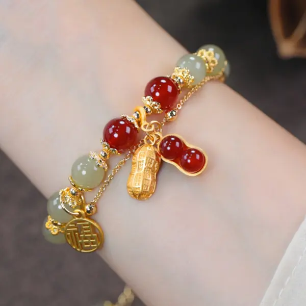 Vòng Tay Mặt Dây Chuyền Hạt Đậu Phộng, Hai Lớp, Vòng Tay Đính Cườm Đáng Yêu, Dây Chuyền Đeo Tay May Mắn Tinh Tế, Dành Cho Nữ, Trang Sức Thời Trang, Thiết Kế Độc Đáo Thanh Lịch Và Cổ Điển, Vòng Tay Hoang Dã Thích Hợp Làm Quà Tặng Bạn Gái 4
