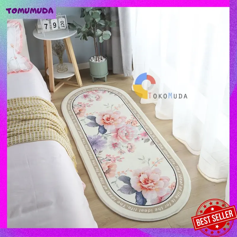 TOKOMUDA Karpet Bulu kamar Keset Cashmere Aesthetic Anti slip 120x50cm Motif Unik Keset Kamar Ruang 2