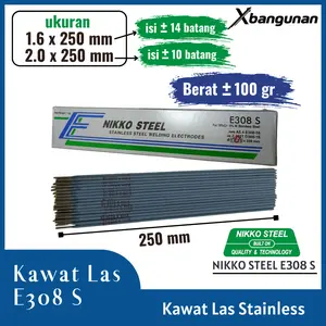 (isi 100 gram) Kawat Las Stainless Nikko Steel Welding Electrode E308 S 1.6 - 2.0 x 250 mm