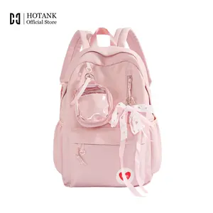 Back to School Tas Ransel Sekolah HOTANK Tas Ransel Wanita Korean Style Sekolah Cewek Cute Backpack Ita Bag Punggung Sederhana Nilon Besar Ransel Tahan Air Tas Kuliah ala Tas Sekolah smp sma Pink Backpack Cocok untuk laptop 14 inch Perlengkapan Sekolah