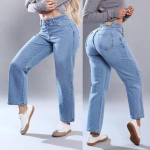 Jeans Recto para Mujer Corte Curvo Regular Fit Cintura Alta Elástica Lavado Claro Algodón Casual Primavera Otoño Unicolor vaqueras mujer outfit