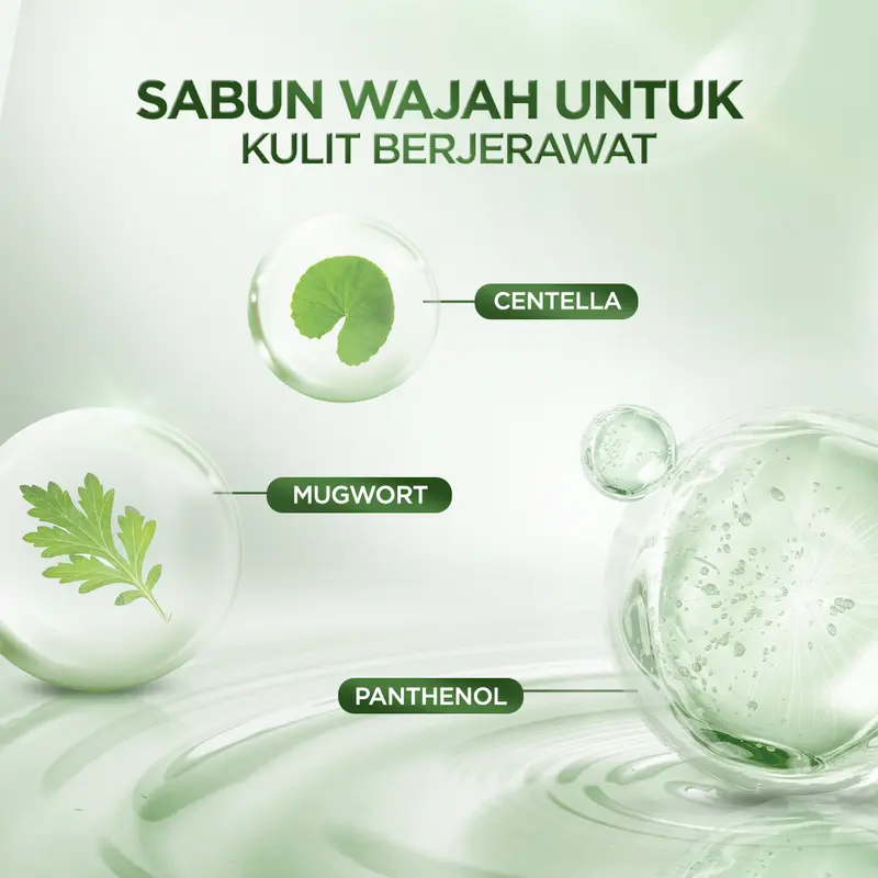ACNAWAY Mugwort Gel Facial Wash Cleanser Acne Friendly Face Wash - Sabun Cuci Muka untuk Kulit Berjerawat & Sensitif Membersihkan Kotoran & Mencerahkan with Mugwort + Centella + Panthenol 2