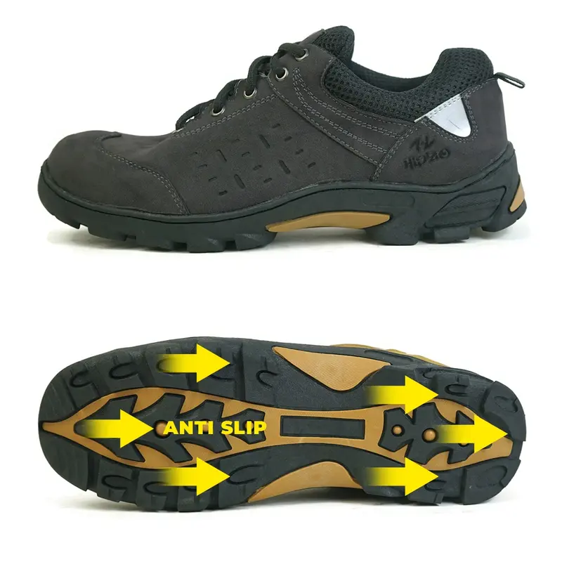 HIPZO Sepatu Safety Sport Ujung Besi M076 Untuk Pria Kerja Outdoor Ori Tambang Proyek Sol Full Karet Hitam Shoes 5