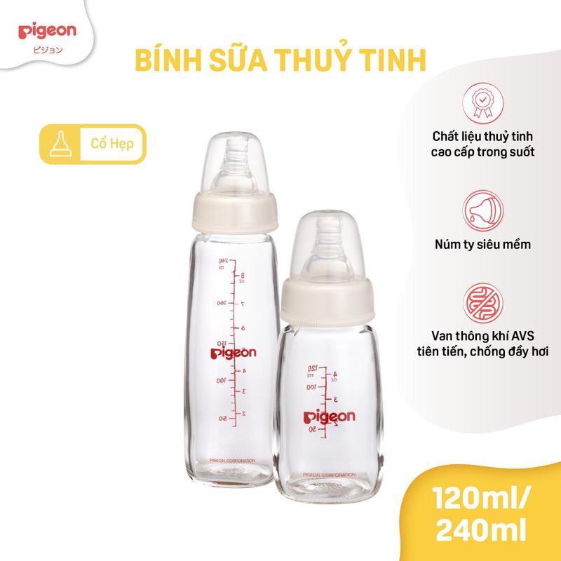 Đồ Dùng Cho Bé Bình Thuỷ Tinh Cổ Hẹp 120ml/240ml