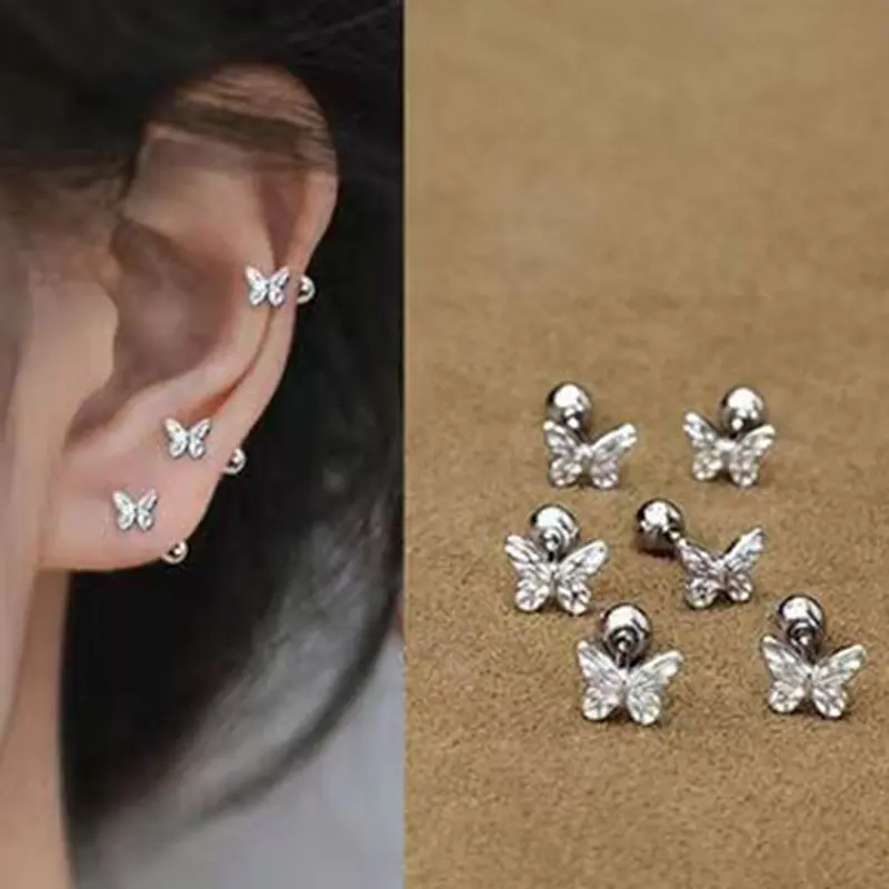 Bông Tai Đinh Tán Xoắn Ốc Cho Nữ Và Bé Gái, 1 Đôi, Nơ, Xương Tai, Bướm, Tiệc Cưới, Trang Sức Tinh Xảo Mới, Quà Tặng 1