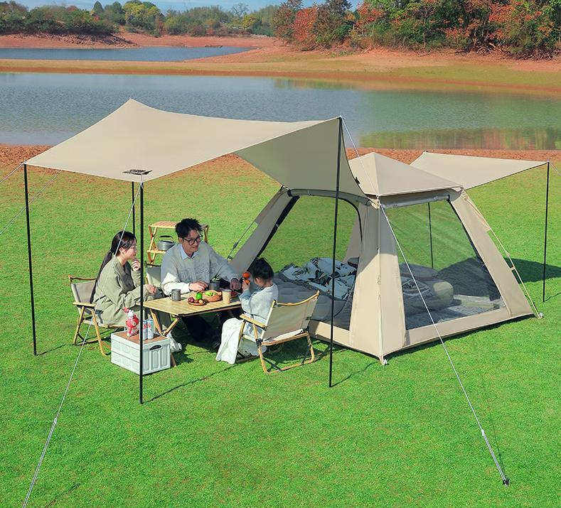 Lều ngoài trời cắm trại chống mưa qua đêm, tự động mở nhanh, mái che hai trong một, lớp phủ đen chống nắng