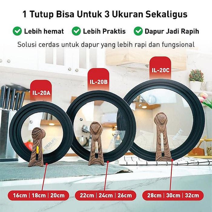 Gambar IDEALIFE - Multi Size Glass Cookware Lid - Tutupan Panci Multi dari IDEALIFE ONLINE STORE Kota Administrasi Jakarta Utara Tokopedia