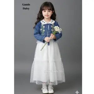 Daisy Dress 2 In1 Jeans Rompi Bordir Motif Bunga Lengan Panjang Mix Brukat - Gamis Anak perempuan Lebaran 2026 Usia 3-10 Tahun -Gamis Daisy Anak Desain Cantik Elegan Nyaman Untuk kegiatan Sehari-Hari Fashion Kombinasi