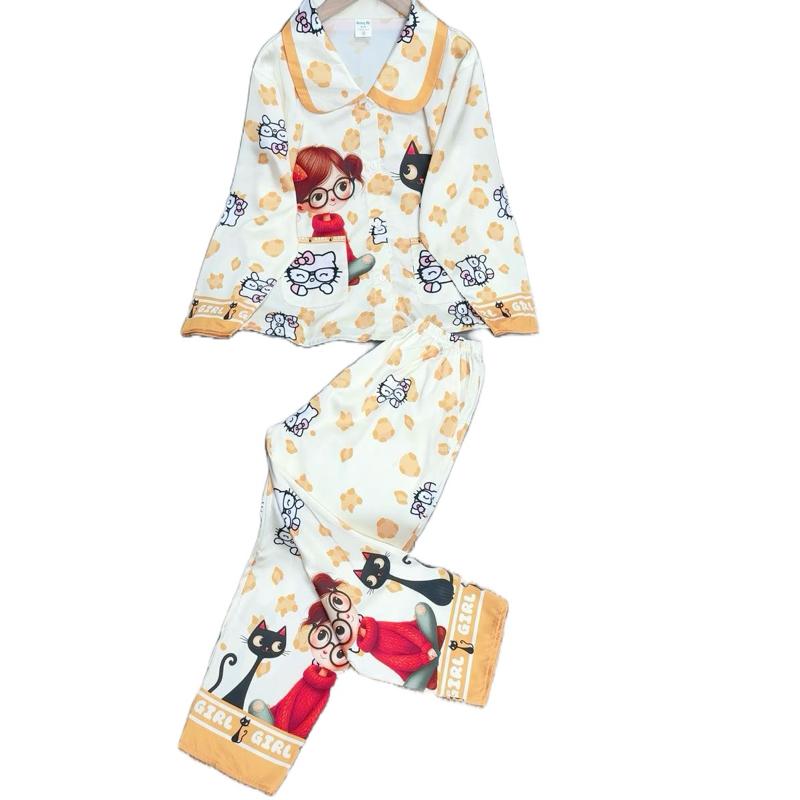 HOÀNG MY KIDS Ms197:22-52kg .Bộ Đồ Quần Dài Áo Tay Dài Pijama Bé Gái Chất Liệu LỤA LATIN TƠ TẰM IN 3D Cao Cấp Size S-XL Thoáng Mát Thấm Hút Mồ Hôi Cho Bé Từ 5 Đến 14 Tuổi