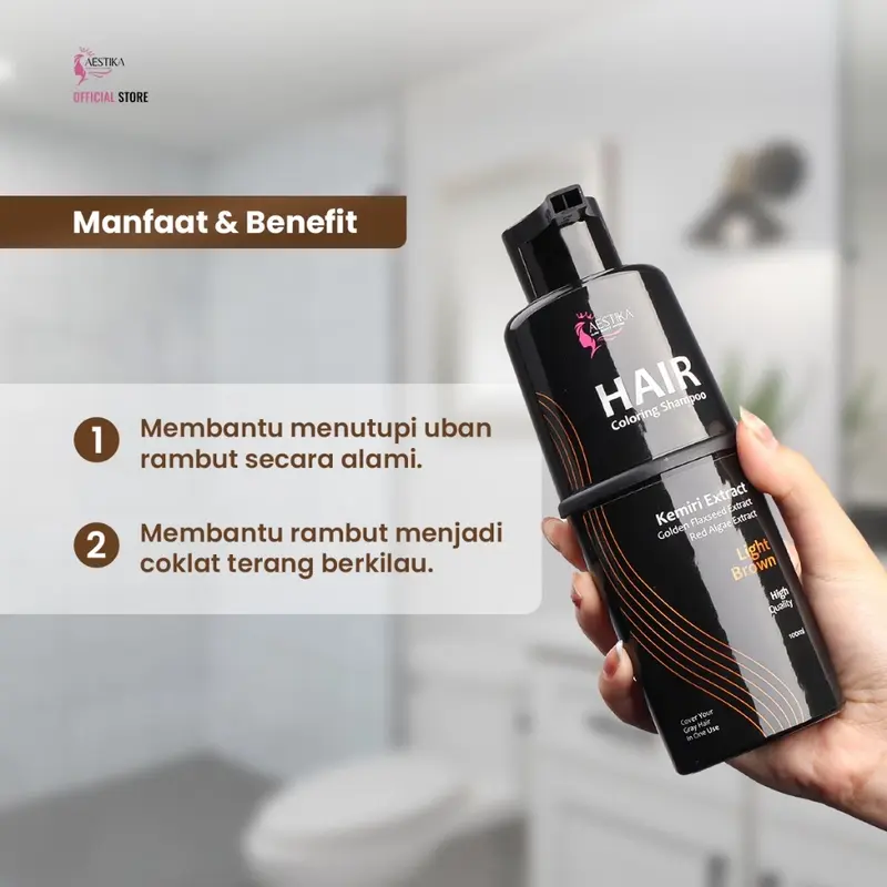 AESTIKA Hair Coloring Shampoo Light Brown - Shampo Penutup Uban (Coklat Terang) 100ml Cat Pewarna 5