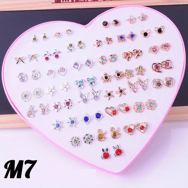 Set bông tai 36 đôi Hàn Quốc Khuyên tai nụ chân nhựa Đơn Giản Dê Thương Cho Nữ Bông Tai Trẻ Em Phù Hợp Đi Chơi Đi Tiệc Quà Sinh Nhật bôngtai