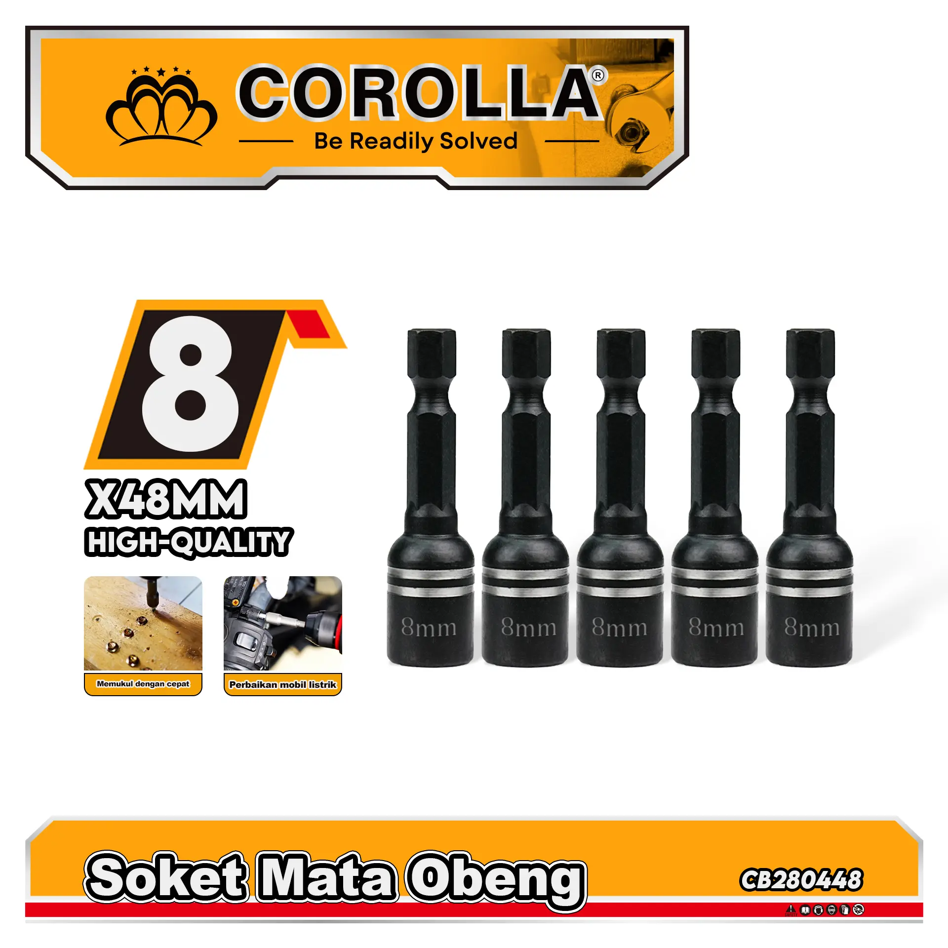 Corolla Kunci Sok Magnetic Nut Setter / 8*42mm/ 8*48mm / 8*45mm / 8*65mm Sock Bor Magnetic Hex Nut Kunci Roofing 8mm Premium