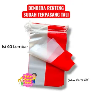 BENDERA RENTENG + TALI Tinggal Pasang ISI 40 LEMBAR / Bendera Merah Putih / Bendera Plastik