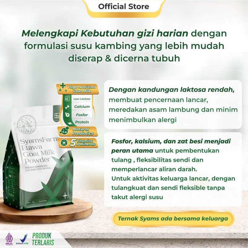 Ternak Syams Susu Kambing Etawa Bubuk Rasa Original 500 gram alami rendah gula terapi ISPA sesak nafas berat asma tuberkulosis peradangan paru paru pemula akut batuk berdahak imunitas lemah anak anak orang tua lansia dewasa rendah laktosa nyeri sendi 2