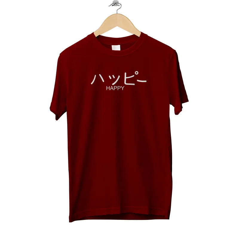 Kaos Tulisan Jepang Happy Baju Distro Pria Atasan Cewek Murah Nyaman 2