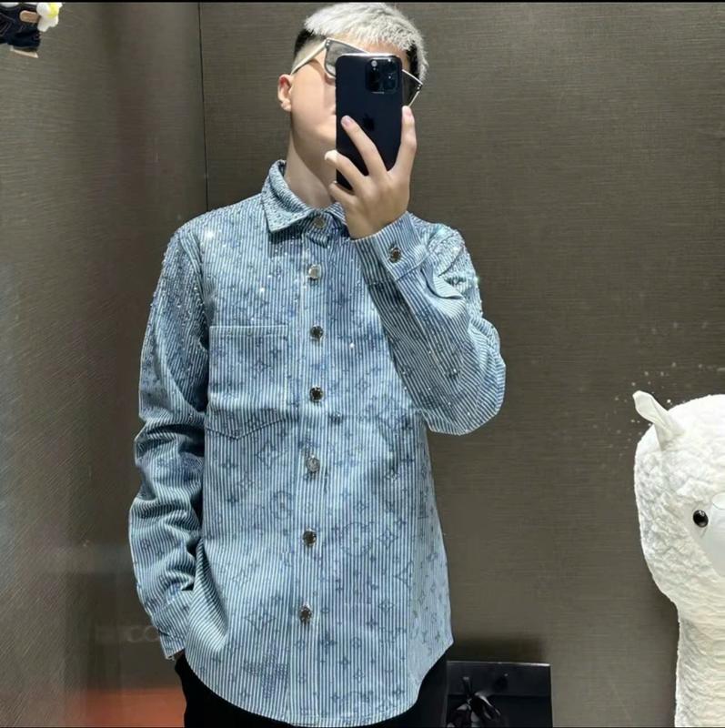 Áo sơ mi nam boy phố xanh Chất bò Lờ V Dày dặn bản đính đá cao cấp chát lượng