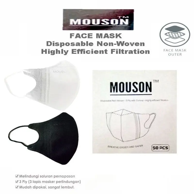 Masker Duckbill 4Ply Garis Mouson Putih Hitam 1