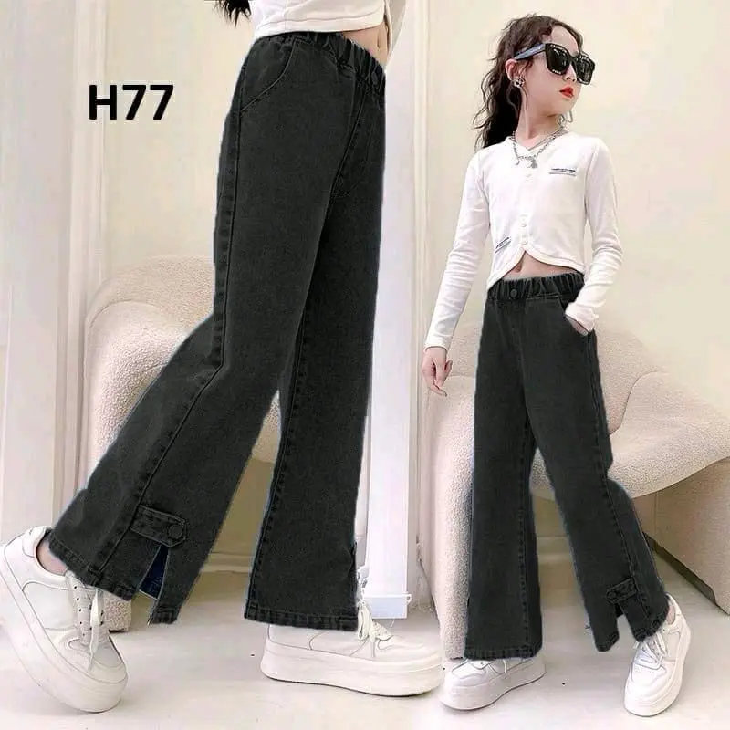 Celana Jeans Kids Denim Palazzo Fashion Kulot Anak Perempuan Remaja Cargo Usia 7-13 Tahun 3