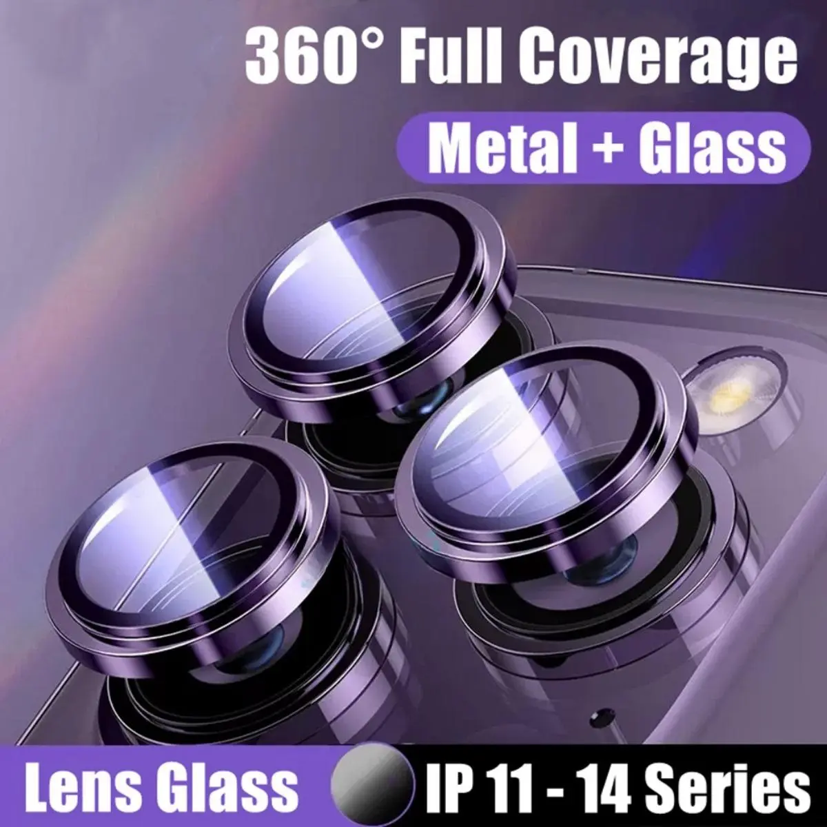 Bảo vệ máy ảnh điện thoại vòng kim loại thời trang cho iPhone 11, 12, 13, 14, 15 Pro Max, mini 14 Plus, ống kính thủy tinh, vỏ điện thoại Xanh Biển màu tím, vỏ bảo vệ toàn thân