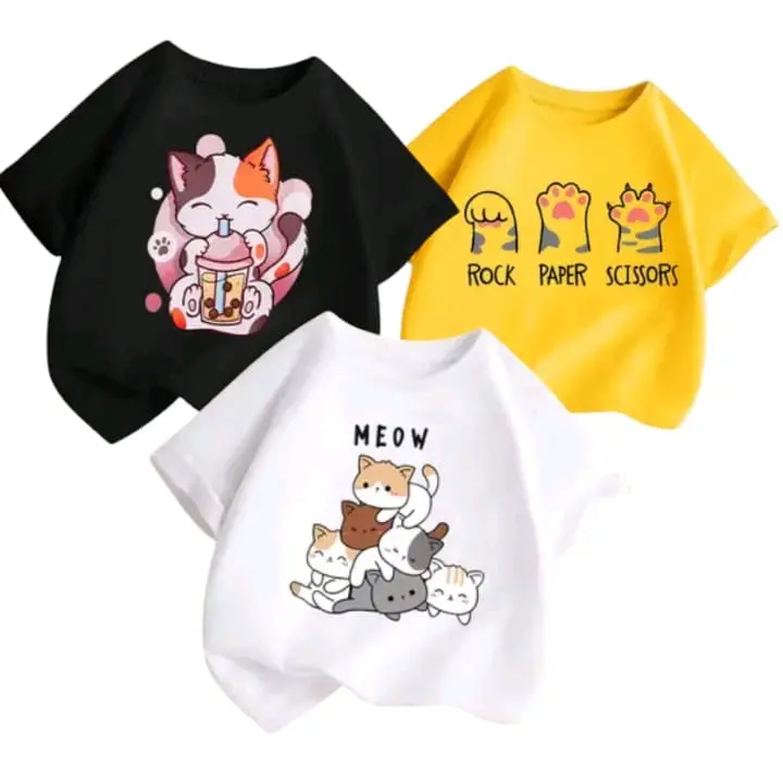 Paket 3 Kaos Anak Perempuan 1-8Tahun - Fashion Terbaru, Bahan Katun 100%, Anti Alergi, Sablon DTF Anti Lengket Anak-Anak 1