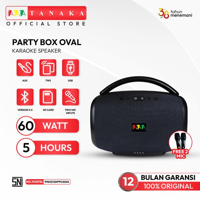 Gambar Tanaka Party Box Oval Speaker Bluetooth Karaoke Wireless Mic Garansi Resmi 1 Tahun Suara Bass Kuat Desain Oval Stylish dari Tanaka Elektronik Indonesia Kota Administrasi Jakarta Pusat Tokopedia