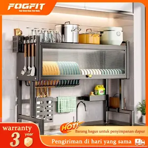 FOGFIT Rak Piring Wastafel Stainless Steel Multi-fungsi Dengan Rak Dapur & Dinding Material Stainless Steel Desain Efisien untuk Dapur Anda Penyimpanan Praktis  rak peniris piring wastafel