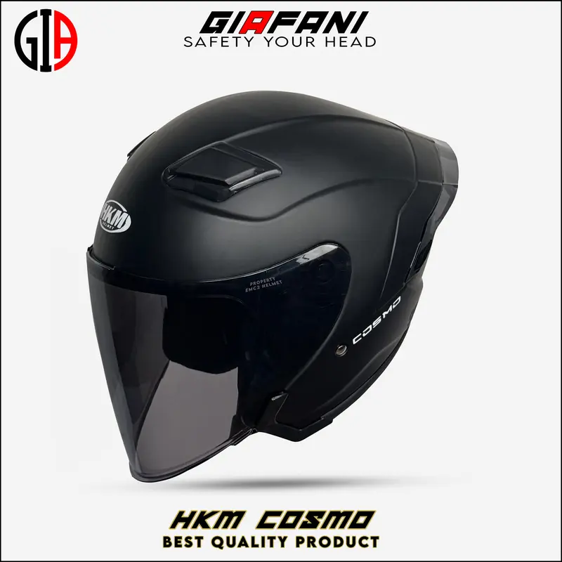 Helm Half Face HKM COSMO | Hitam Dof Kaca Visor Smoke SNI Motorcycle 4