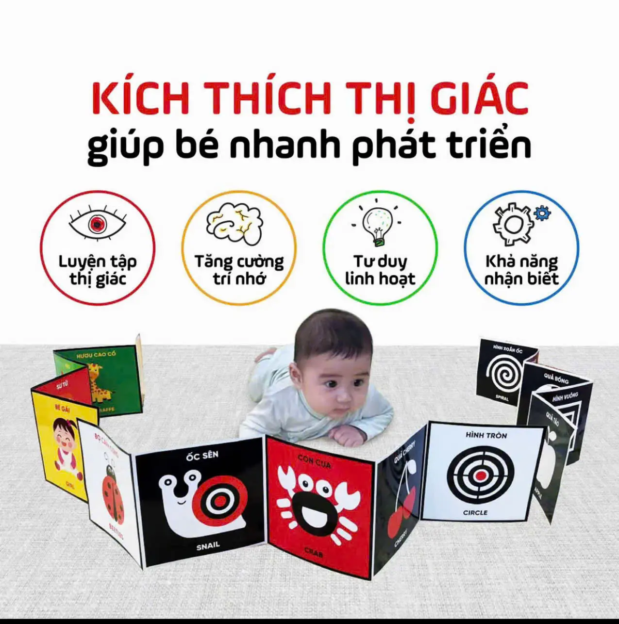 Trọn Bộ Tranh Kích Thích Thị Giác Ziczac Cho Bé 0-2 Tuổi Set 3 thẻ