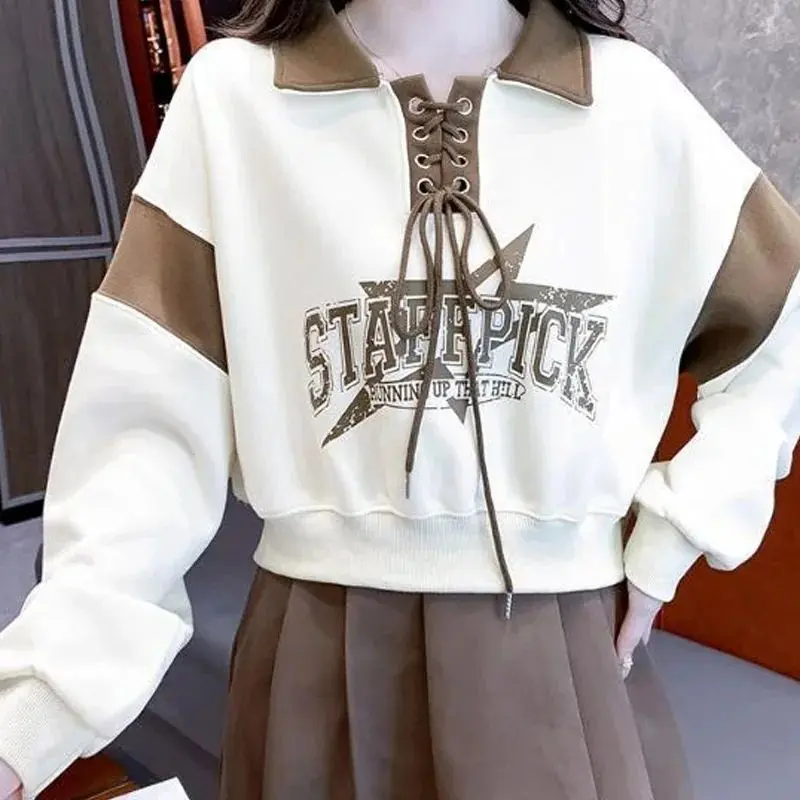 Staffpick Roped Collar Sweater Crop Outerwear Oversize Remaja Wanita Korean Style Premium Fit Fleece