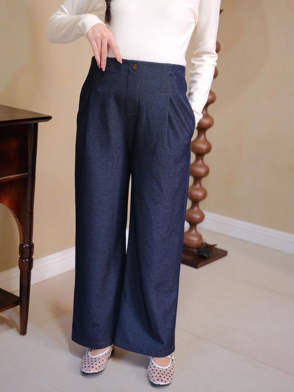   L'amme  Quần suông DENIM Pants cho mẹ bầu chất liệu giả denim co giãn nhẹ nhàng thiết kế cạp chun ẩn thông minh phù hợp mùa thu đông 