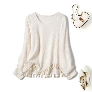 Kemeja-T Rumbai Kerawang Gaya Perancis, Bersaiz Besar untuk Wanita, Lengan Panjang, Rekaan Baharu Musim Luruh 2025, Atasan Rasa Gaya Unik, 80242.