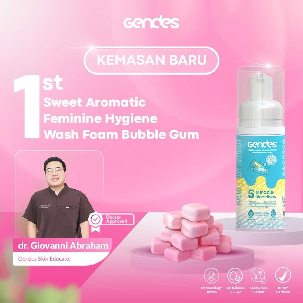 Gendes Sweet Aromatic Feminine Care Wash Foam 55ml - Mengurangi Keputihan & Jamur, Mencerahkan, Aman Bumil Busui - Wanita - BUBBLE GUM FOAM