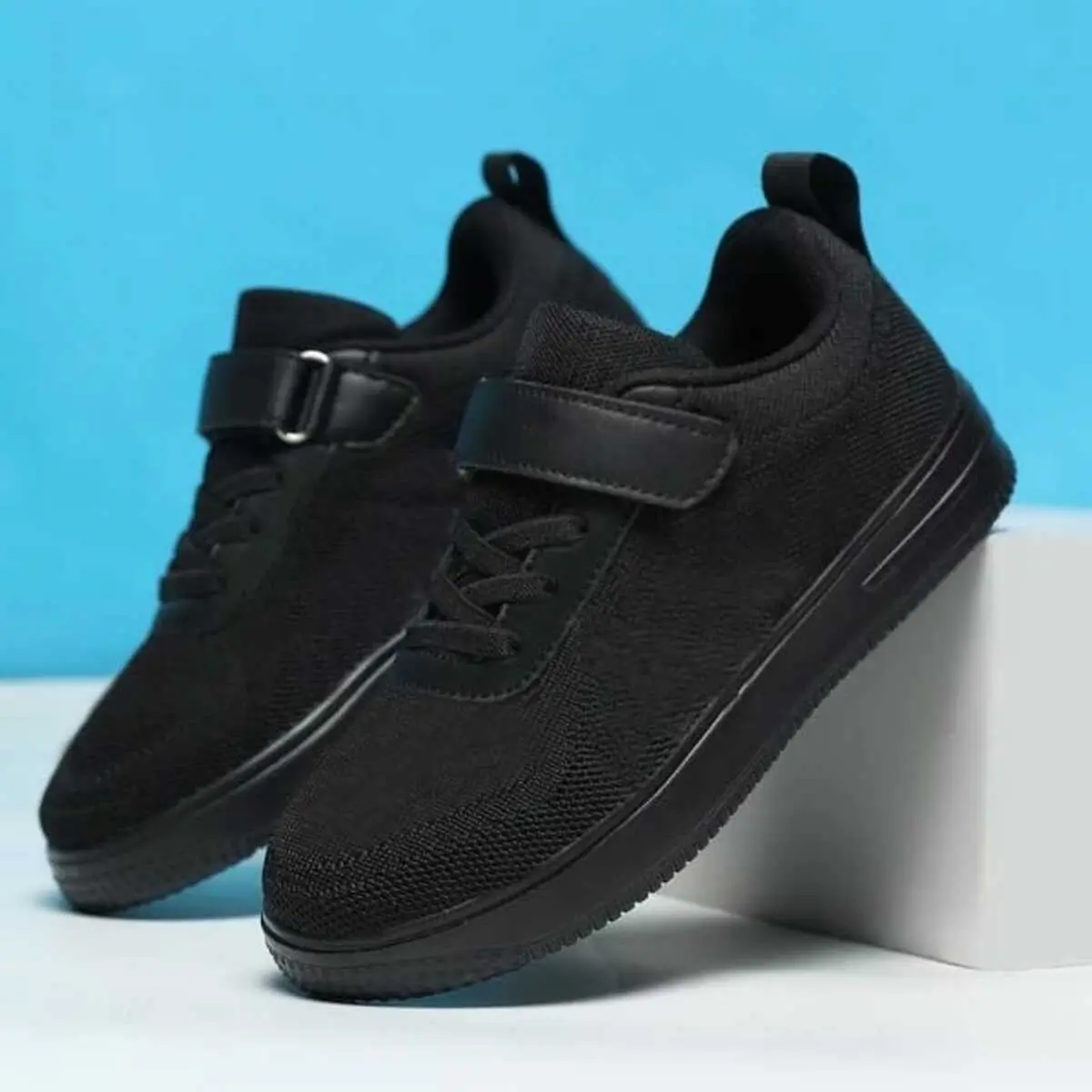 sepatu sekolah anak sd hitam polos perekat casual shoes untuk anak laki laki perempuan fashion
