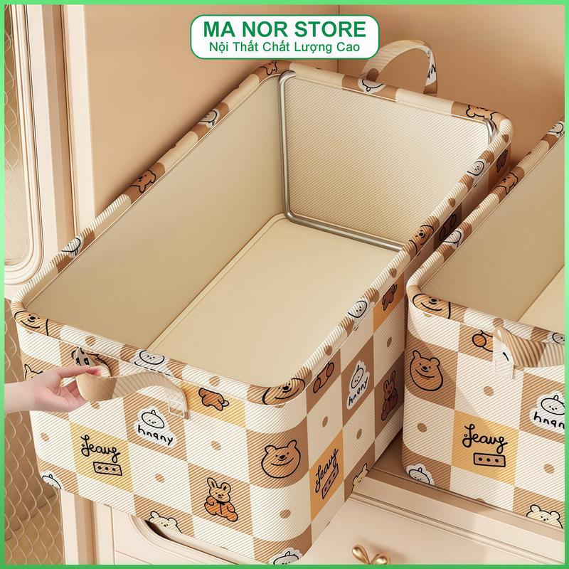 Hộp Đựng Quần Áo Vải Không Dệt Họa Tiết - Giỏ Gấp Gọn Khung Thép, Chịu Lực 10kg,Dùng Cho Ký Túc Xá/Tủ Áo