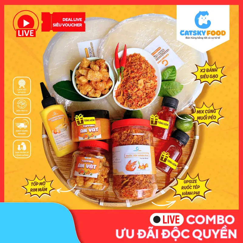 Combo  [TỔNG HỢP] Bánh Tráng Phơi Sương Bơ Ruốc Tép Khô Hành Phi Hương Vị Đậm Đà, Bơ Đặc Quánh không tanh, Tặng Thêm Topping siêu ngon, Snack anvat banhtrangphoibo 3