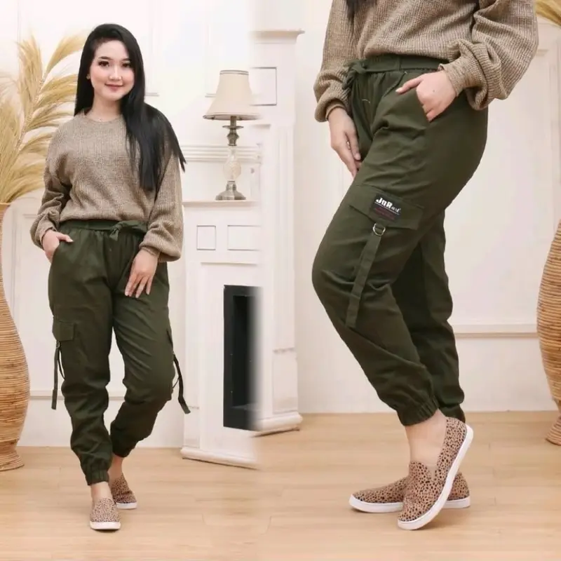 CARGO JOGGER WANITA JUMBO POLOS DRILL/ MELAR Celana Pants Kaual Karet JnR 1