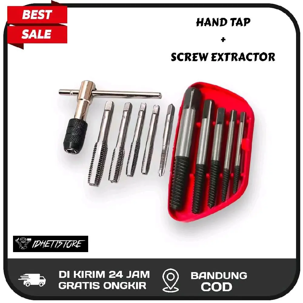 HAND TAP SET M3-M8 + GAGANG HAND TAP PEMBUAT LUBANG DRAT SET 5 PCS + GAGANG