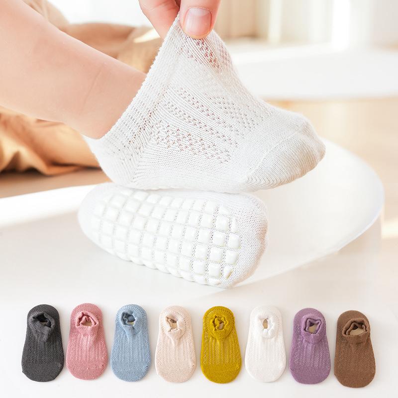 Tất Lưới Thoáng Khí Cho Bé Tất Ngắn Màu Trơn Cotton Mềm Mỏng Cho Trẻ Sơ Sinh Bé Trai Và Bé Gái Tất Sàn Chống Trượt Cho Trẻ Mới Biết Đi
