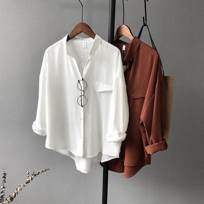 MADANIA TOP KEMEJA WANITA OOTD KEKINIAN POLOS CASUAL KEMEJA KERJA PUTIH KOREAN STYLE OVERSIZE IMPORT 2