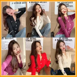 AJW [XAZ] Kardigan Top Long Sleeve Premium | Atasan Rajut Lengan Panjang Kekinian High Quality | Baju Lengan Panjang Rajut Elegan | Cardigan Rajut Lengan Panjang