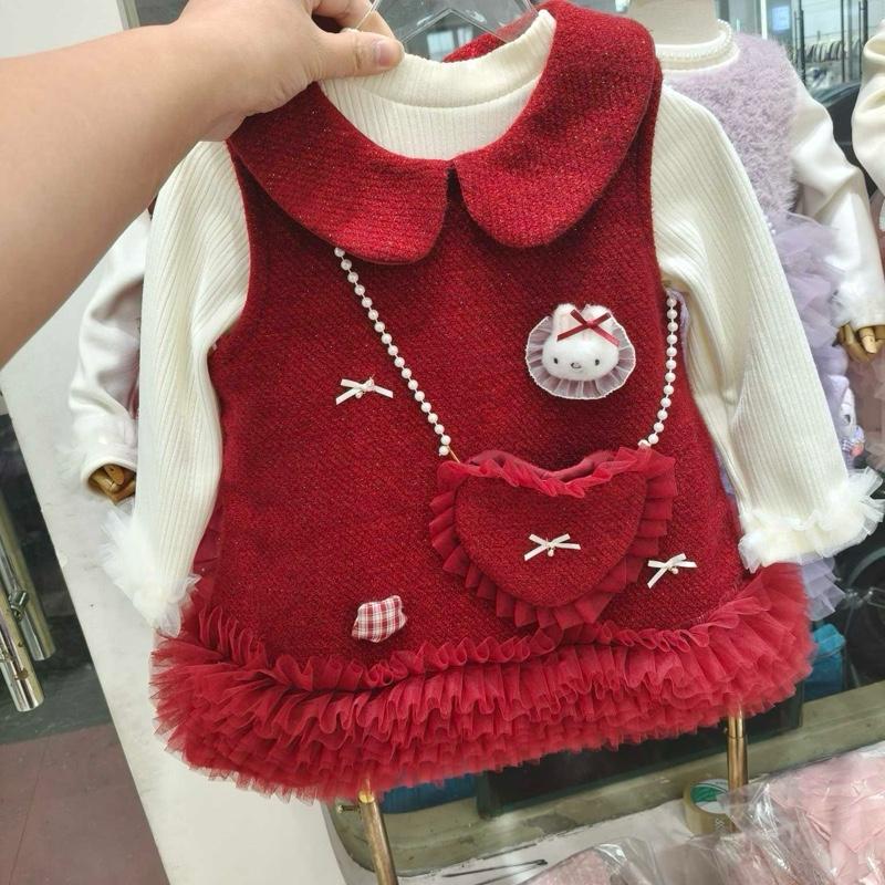  Cá Mập Con - S590: Sét Áo + Váy Cổ Sen Thỏ Nơ Tùng Bồng + Túi Nơ Xinh Cho Bé Gái Sét Váy Công Chúa Tiểu Thư Cho Bé Sét Váy Thu Đông Cho Bé 