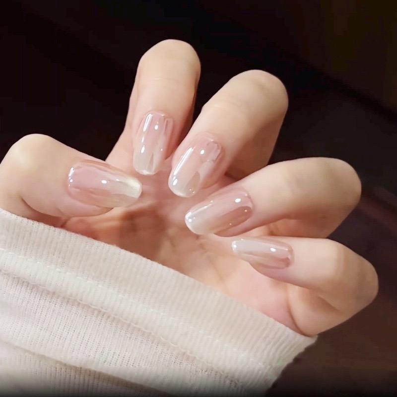 [Mã A-284] Bộ 24 nails tay hiệu ứng mắt mèo tráng gương ngọc trai form hạt na