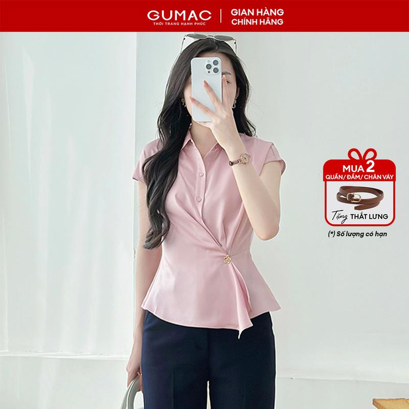   MUA 2 GIẢM THÊM 5%  Áo kiểu nữ cổ sơ mi vạt đắp tay liền thời trang GUMAC LAF1104 