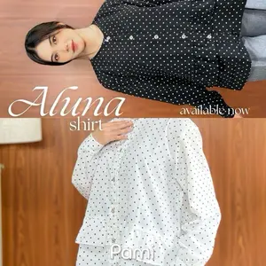 KEMEJA ALUNA || KEMEJA Wanita Polka Dot dengan Ruffle Hem - Desain Elegan dan Nyaman untuk Sehari-hari