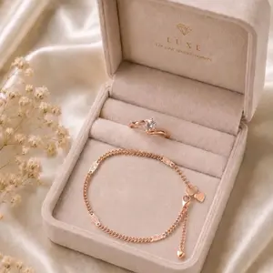PROMO BUNDLING BUY 1 GET 1 Gelang Rantai Spasi+Cincin Permata Titanium Anti Karat
