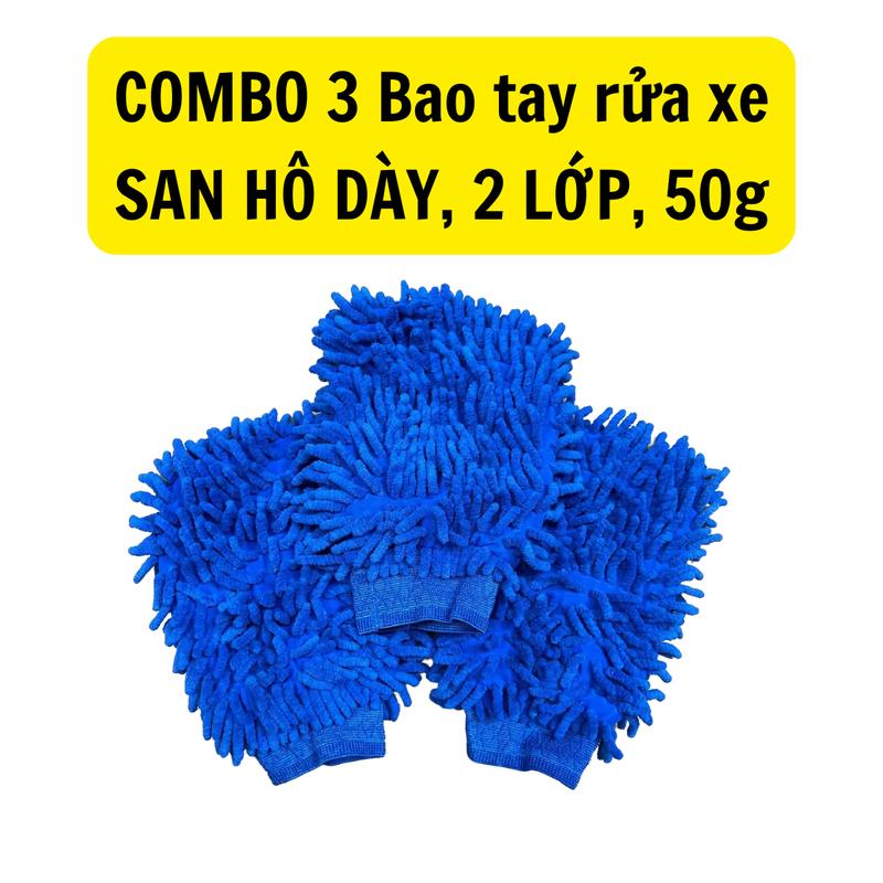 GIÁ SỈ COMBO 3 GĂNG TAY SAN HÔ Rửa Xe 2 LỚP 50G Bao Tay San Hô Rửa Xe Chuyên Dụng Xe Máy Xe Ô tô Sợi Microfiber