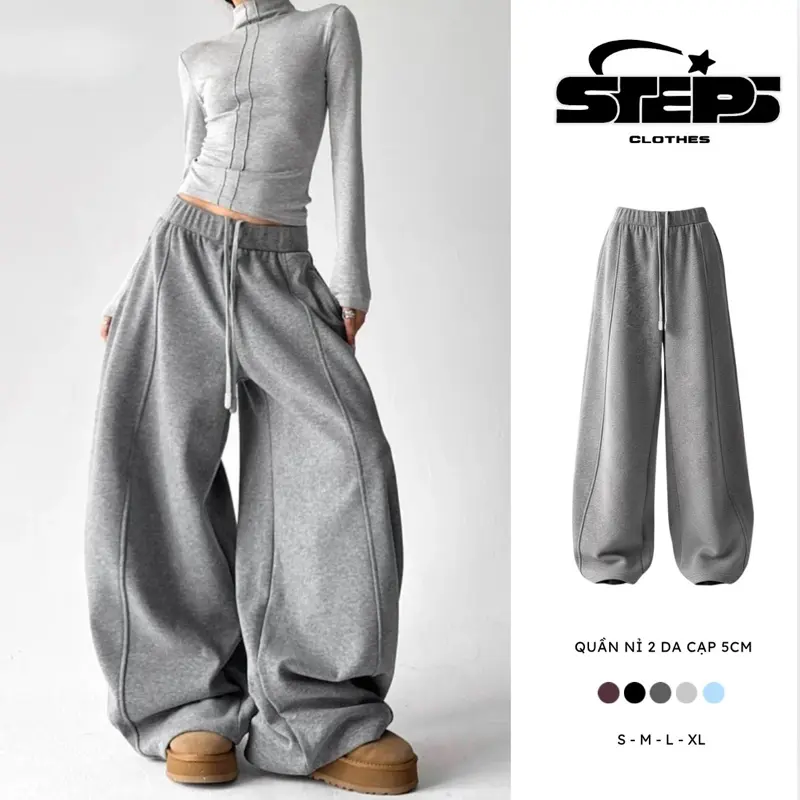 ( STEP5 - DEAL MỞ BÁN 149K ) Quần Ống Rộng Nam Nữ Nỉ 2Da Cạp 5Cm Form Thụng Style Sport Cá Tính Hot Trend 2025
