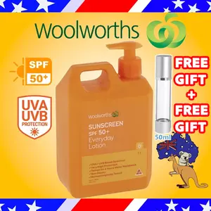 (FREE AIRLESS PUMP) ORIGINAL Woolworth Sunscreen SPF 50 1L (PRODUKSI TERBARU) Facial Lotion Wajah Sunblock Kosmetik Waterproof Kering spf50 woolworth australia