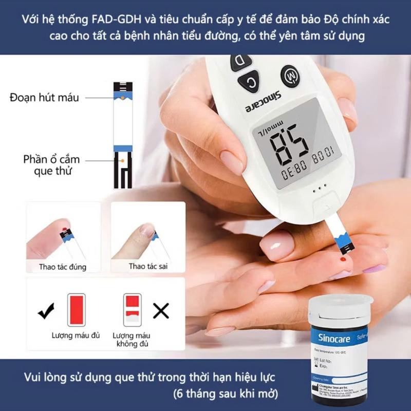 Máy Thử Đường Huyết Sinocare - Chính Hãng. Tặng Kèm Que-Kim (25 Que) + Bông cồn 4