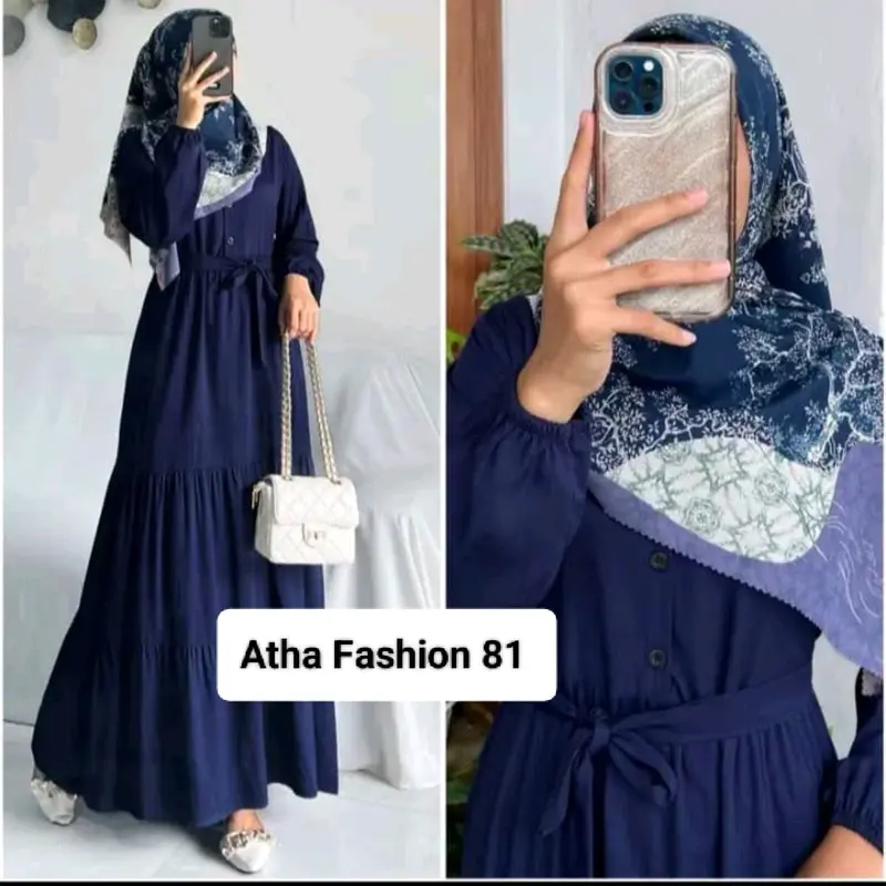 Gamis Wanita Syar'i Muslim Elegan Terbaru Azzahra Bahan Cringkel Lengan Panjang 0